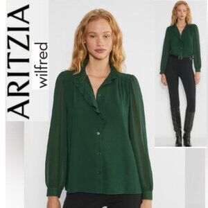 Aritzia by Wilfred Valentina Blouse Forest Green Ruffle Blouse Size XL